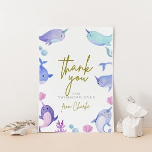 Narwhal Birthday Thank You Card-editable Narwhal Party Favors, Narwhal ...