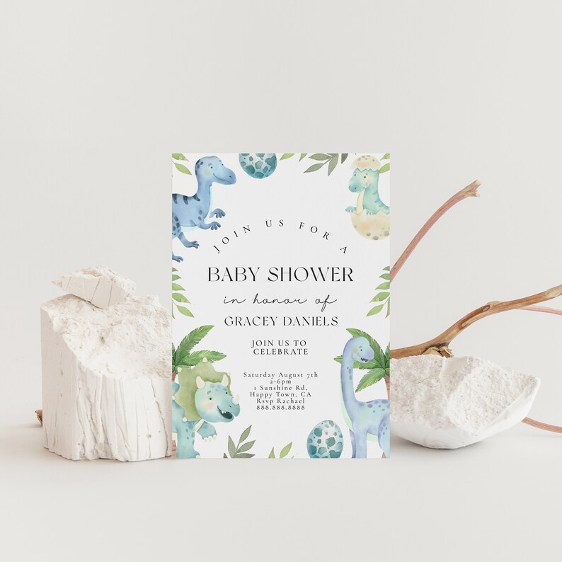 Dinosaur Baby Shower Invitation Dinosaur Baby Shower Theme, Boy Baby Shower Invite, Dinosaur Invitation, Boho Editable Printable Download image 9