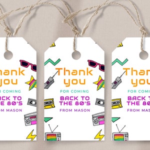80s Birthday Favor Tag - 80s Birthday Decor, 80s Party Favors, Neon Birthday, 80s Themed Birthday Party, Retro Birthday, Editable Download