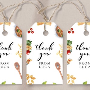 Etiquetas para lembrancinhas de macarrão - aniversário de macarrão, aniversário de espaguete, etiqueta de presente de aniversário italiana, lembrancinhas de cozinha, decoração de tema de chef editável download instantâneo