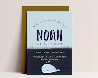 Whale Birthday Invitation - Ocean Birthday Invitation, Whale Invitation, Whale Birthday Invite, Under The Sea Invitation, Instant Download