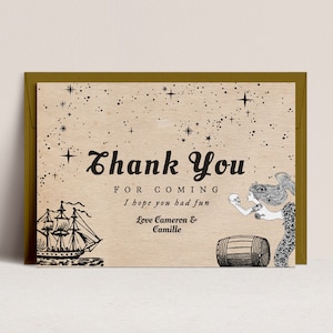 Tarjeta de agradecimiento de cumpleaños pirata - Cumpleaños de sirena, Gracias del tesoro, Cumpleaños gemelo, Decoración de mapas, Fiesta de cumpleaños conjunta, Descarga instantánea