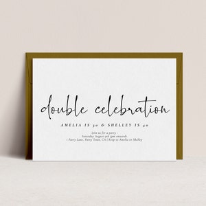 Gezamenlijke verjaardagsuitnodiging volwassene - Modern, dubbele verjaardagsfeestje uitnodigen, gezamenlijke verjaardagsfeestje uitnodigen, bewerkbare Instant Download sjabloon