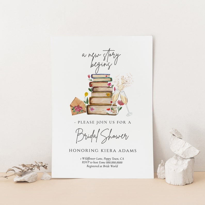 Storybook Bridal Shower Invite-Book Themed Bridal Shower Invitation, Book Shower Invitation, Library Bridal Shower Invite, Editable Download image 7
