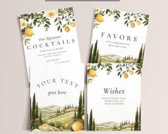 Editable Tuscany Wedding Sign Bundle - Favor, Guestbook, Cocktail Signs - Printable Italian Wedding Reception Decor Set, Editable Download