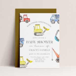 Construction Baby Shower Invitation Truck Baby Shower Invitation, Boys Baby Shower Invite, Construction Truck Invite, Editable Download image 1