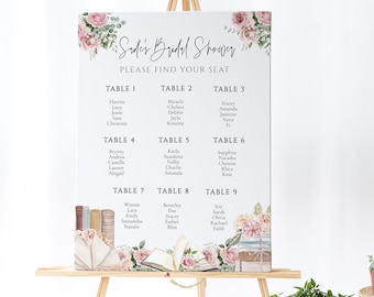 Book Theme Seating Chart - Book Theme Bridal Shower Decor, Book Shower Theme, Book Welcome Sign, Library Bridal Shower, Editable Download