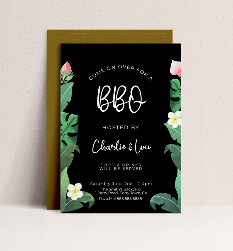 Backyard Birthday Invitation-BBQ Birthday Invitation, Tropical Barbecue Invite, BBQ Invitation, Chalkboard Invite, Editable Instant Download image 1