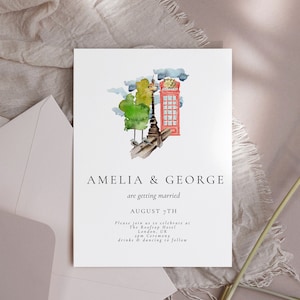 London Hochzeitseinladung - London Thema Hochzeitseinladung Vorlage, London Reiseeinladung, England Einladung, bearbeitbarer digitaler Download