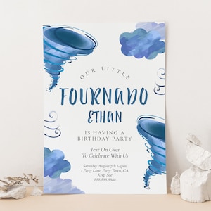 Invitación de cumpleaños de Fournado - Cuarto cumpleaños imprimible, cumpleaños de niños, tormenta, cumpleaños de Twonado, cumpleaños de tornado descarga digital editable