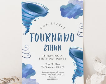 Fournado Birthday Invitation - Fourth Birthday Printable, Boys Birthday, Storm, Twonado Birthday, Tornado Birthday Editable Digital Download