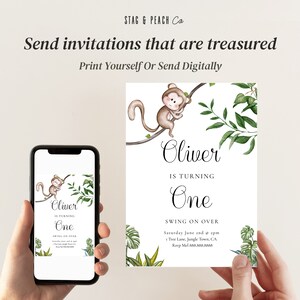 Monkey Birthday Invitation -monkey Birthday Invite, Jungle Invitation, Wild Invitation, Second ...