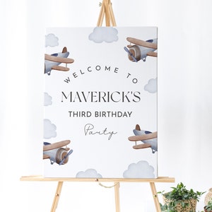 Airplane Party Sign - Editable Airplane Birthday Decorations, Airplane Party Decor, Airplane Party Banner, Aviation Party Decor, Download