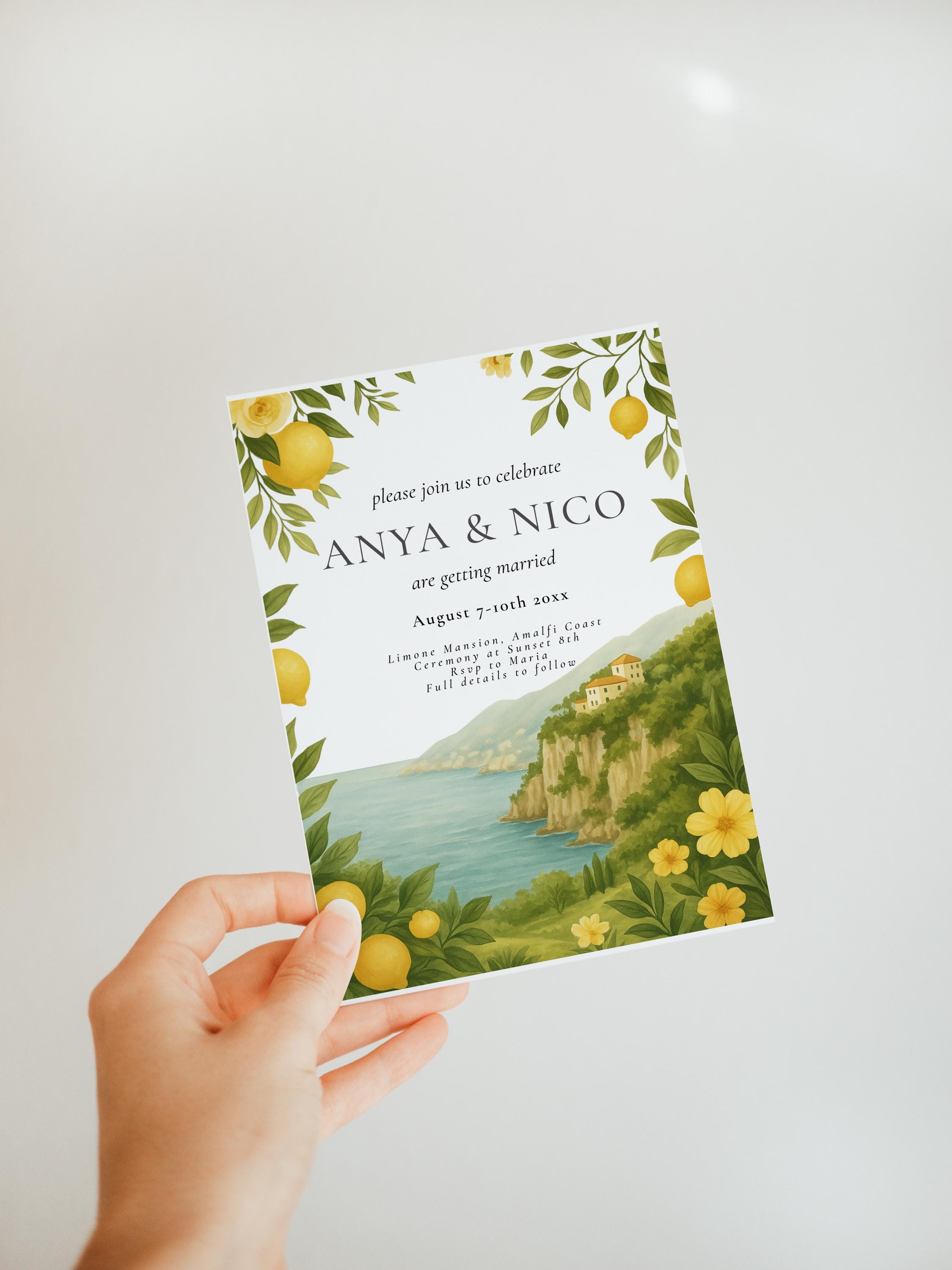 Amalfi Coast Wedding Invitation Template Pastels - Italy Wedding Invite ...