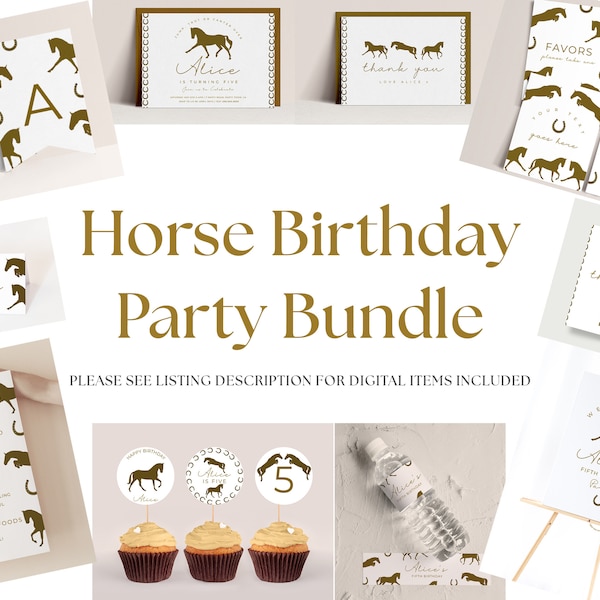 Horse Birthday Party Decorations Bundle - Horse Birthday Banner, Horse Theme Party Kids, Horse Party Favors, Horse Invite, Editable Download