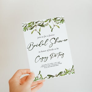 Mistletoe Bridal Shower Invitation-Christmas Bridal Shower Invitation, Winter Bridal Shower Invite, Holiday Bridal Shower, Editable Download image 2