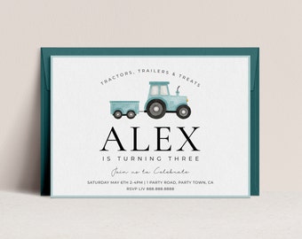 Bearbeitbare Traktor Geburtstagseinladung - Traktor-Geburtstags-Party Einladung, Traktor-Party-Einladung, Traktor-Geburtstags-Einladung Sofort-Download
