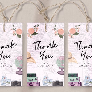 Travel Theme Party Favor Tag - Travel Favor Tag, Travel Baby Shower Favors, Wedding Thank You Tag, Adventure World Map, Editable Template