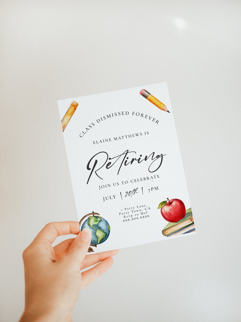 Teacher Retirement Party Invitation Educator Invite, Retirement Party, Retirement Celebration, School Theme, Editable Instant Download image 2