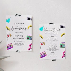 90s Bachelorette Party Itinerary and Invitation -Editable 90s Theme Bachelorette Party Itinerary, Retro Bachelorette Invite Digital Download