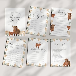 Highland Cow Baby Shower Games -Cow Baby Shower Games, Highland Cow Baby Shower Decor, Baby Shower Games Printable, Unisex Editable Download