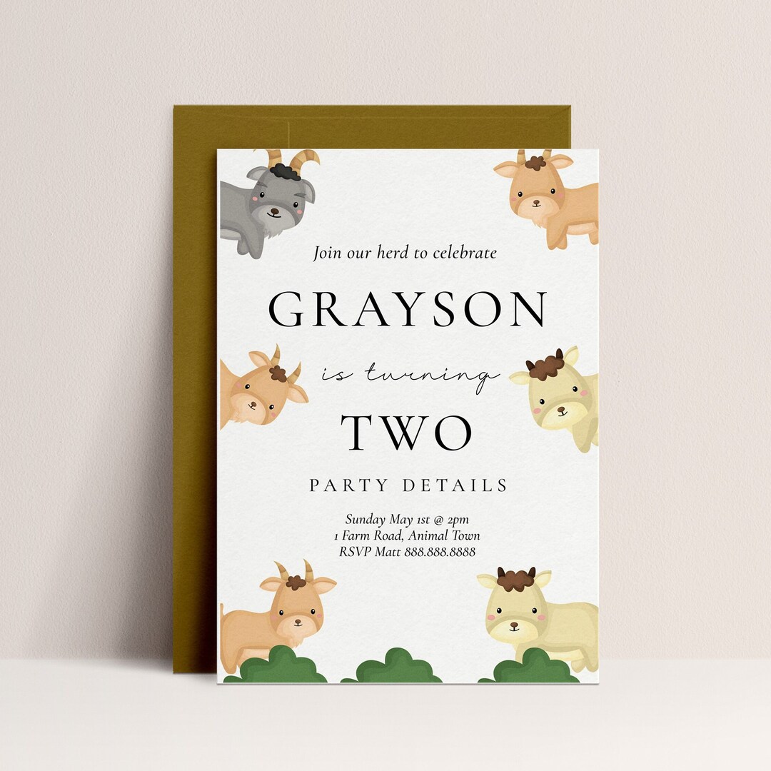 Goat Birthday Invitation - Goat Invitation, Farm Birthday Invitation ...