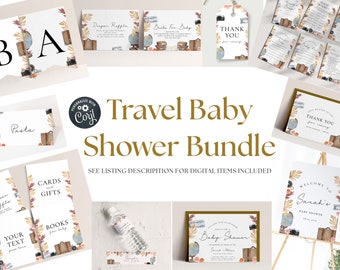 Travel Baby Shower Decorations Bundle - Travel Baby Shower, Adventure Theme Baby Shower, Travel Baby Shower Invitation, Editable Download