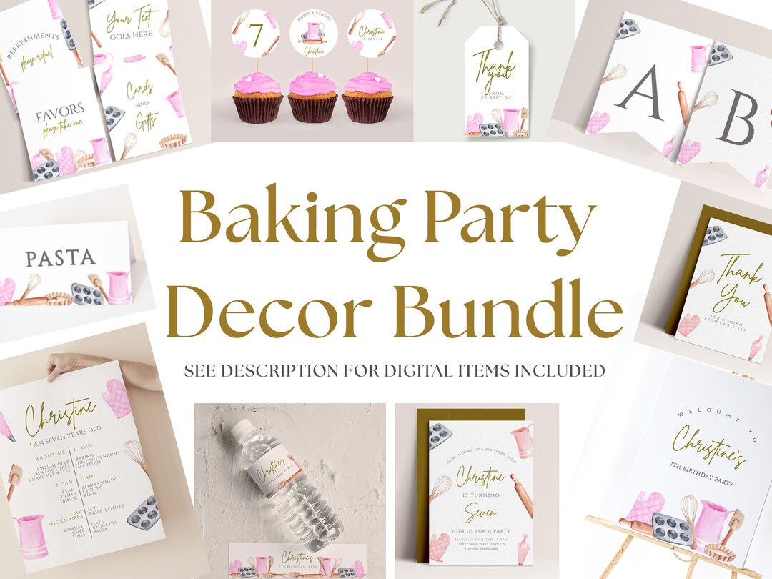 Baking Birthday Party Decorations Bundle - Cooking Party Invite ...