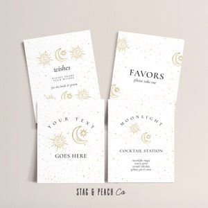 Celestial Hochzeit Zeichen-Mond Hochzeit Cocktail Zeichen, Stern Hochzeit Gästebuch Signage, Celestial Hochzeit Gunsten Zeichen, bearbeitbar Sofortiger Download
