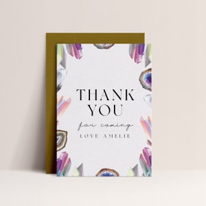 Gem Birthday Thank You Card Girls - Geology Birthday, Crystal Birthday, Gemstone Birthday, Geode Birthday Party, Gem Theme Editable Download