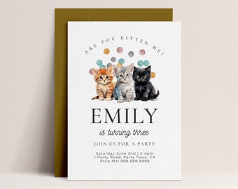 Kitten Birthday Invitation - Cat Birthday Invite, Pet theme, Cat Invitation, Kitten Invitation, Paw, Cute Invite, Editable Instant Download