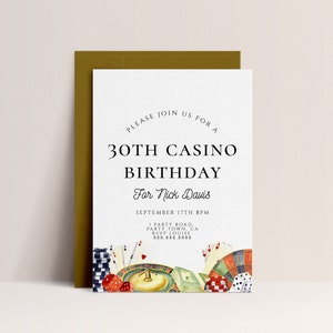 Casino Birthday Invitation - Poker Birthday Invitation, Casino Night Invite, Casino 30th Birthday, Casino Theme, Editable Digital Download