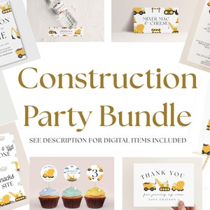 Lot de décoration de fête de la construction - Invitation d&#39;anniversaire de construction, fournitures de fête de la construction, imprimables de fête de la construction, téléchargement immédiat