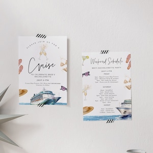 Kreuzfahrt-Reiseplan und Einladung - Kreuzfahrt-Geburtstagszeitplan, Kreuzfahrt-Junggesellinnenparty einladen, Boot Bachelorette, bearbeitbarer Download