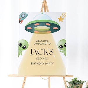 Alien Birthday Welcome Sign -UFO Signs Printable,Space Birthday Party Decor, Space Birthday Banner, Kids Birthday, Editable Instant Download