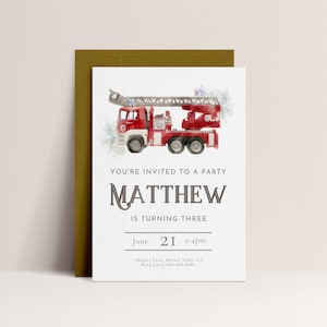 Firetruck Invitation - Fire Truck Birthday Party Invitation, Editable Fire Truck invitation, Fire Engine Invite, Printable Instant Download