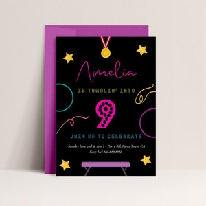 Gymnastics Birthday Party Invitation - Editable Gymnastics Party Invite, Gymnastics Invitation Birthday Girls, Instant Download Template