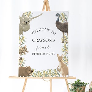 Australian Animal Birthday Welcome Sign - Australia Birthday, Koala Birthday Decor, Australian Animal Baby Shower, Editable Instant Download