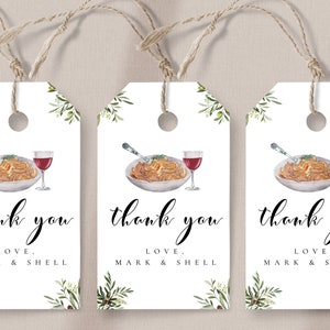 Italian Theme Bridal Shower Favor Tag - Engagement, Pasta Theme Favors, Dinner, Wine, Italian Theme Birthday Decor Editable Instant Download