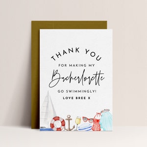 Nautische Bedankkaart - Boot Bachelorette Decor, Cruise Bachelorette, Zeilthema, Strandthema Bruidsdouche Decor, Bewerkbare download