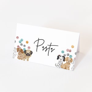 Marque-places pour baby shower chiot-décor, baby shower sur le thème chien, tente de nourriture thème chiot, étiquette de baby shower chiot, téléchargement immédiat modifiable
