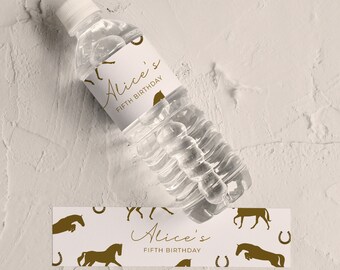 Horse Birthday Party Water Bottle Labels - Horse Birthday Favors, Horse Party Decor, Horse Theme Bottle Wrap, Editable Instant Download