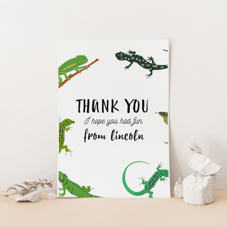 Lizard Thanks Reptile Thank You Card Editable - Reptile Party, Lizard Party, Reptile ...