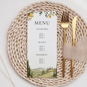 Italienisches Hochzeitsmenü Vorlage-Toskana Hochzeitsmenü, Florenz Weingut Hochzeitsdeko, Weinberg Hochzeitsmenü floral, bearbeitbares druckbares Download