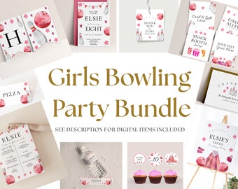 Bowling Party Paket für Mädchen - Bowling Partydekoration, Bowling Geburtstagseinladung, Bowling Thema Gastgeschenke, bearbeitbar Sofort Download