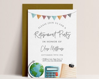 Teacher Retirement Invitation - Educator Invite, Retirement Party Invite, Retirement Celebration, School Theme, Editable Instant Download