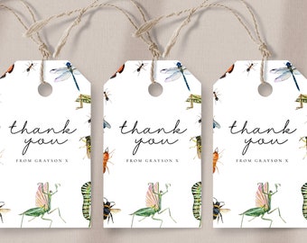 Editable Bug Birthday Favor Tags -Bug Birthday Party, Bug Thank You, Bug Insects Birthday, Insect Party, Nature Birthday, Instant Download