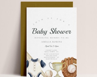 Baseball Baby Shower Invitation | Editable Sports Baby Shower Invite Template | Printable Boy or Gender Neutral Baby Shower,Instant Download