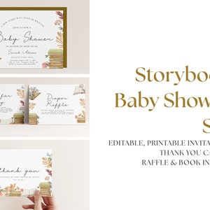 Storybook Baby Shower Invitation Set - Book Theme Shower Invitation Suite, Book Theme Baby Shower, Chapter, Editable Printable Downloads