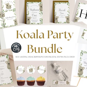 Koala Party Decorations Bundle -Koala Birthday Invitation, Koala Birthday Banner, Koala Party Favors, Bear, Animal Theme, Editable Downloads
